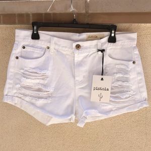 NWT - Pistola Distressed White Jean Shorts